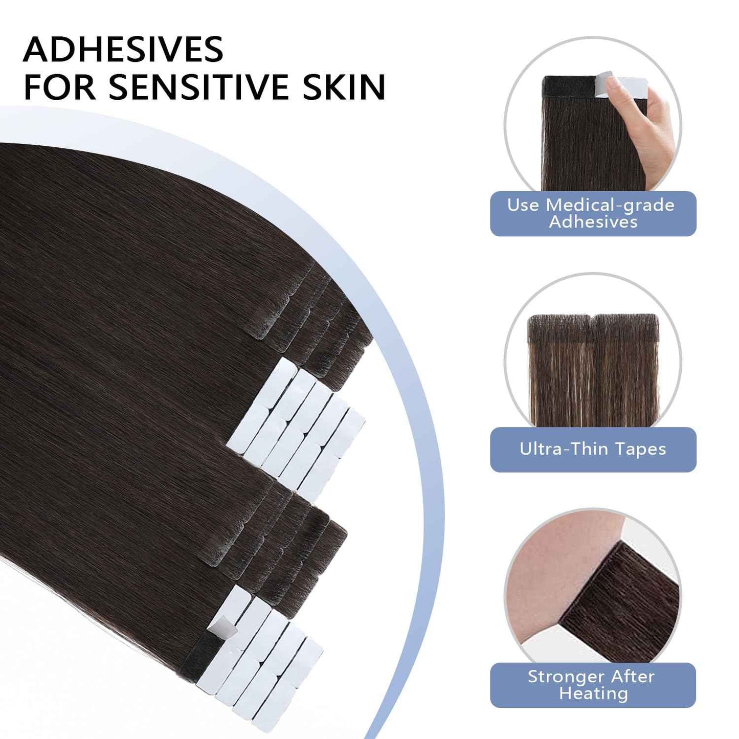 COOKAYU Injected Tape in Hair Extensions, Darkest Brown 14Inch 30g 20pcs Seamless Invisi Edge Tape in Human Hair Straight Invisible Extensions