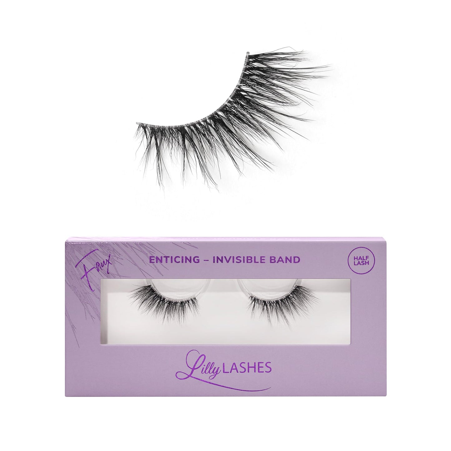 Lilly Lashes Sheer Band, False Eyelashes w/Invisible Band Lashes, Half Lashes Natural Look, Half Lash Cateye Style, Clear Band Lashes, Reusable Eyelashes 20x, Lash Glue not Included,13.5mm (Enticing)