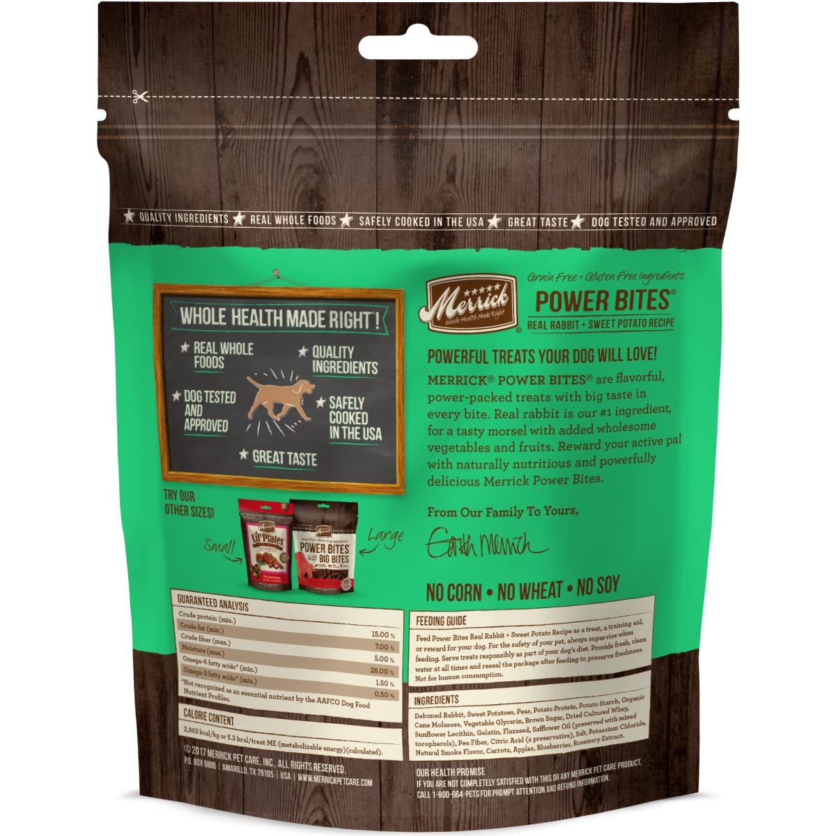 Merrick Power Bites Natural Soft And Chewy Real Meat Dog Treats, Grain Free Snack With Real Rabbit Recipe - 6 oz. Bag