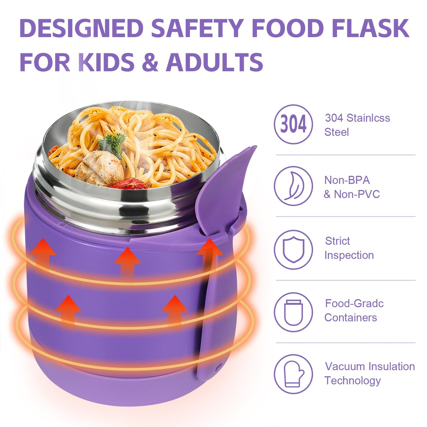 Pawtong10oz Soup Thermo for Hot Food Kids Insulated Food Jar,Thermo Hot Food Lunch Container, Width Mouth Stainless Steel Lunch Box for Kids with Spoon (Purple)