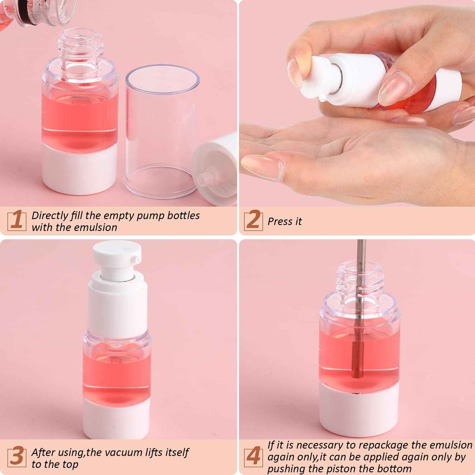 Yaomiao 50 Pcs 0.5 oz 15 ml Airless Pump Bottles Plastic Cosmetic Lotion Dispenser Travel Size Foundation Bottle Refillable Container Vacuum Airless Bottles Empty Clear Pump Jar Small Skin Care Bottle