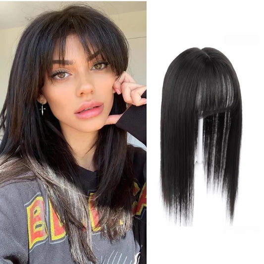 Funyn 14 Inch Synthetic Hair Topper Toupee Long Layered Hair Toppers Hairpiece Wiglets Ladies Hair Toppers Hair Pieces Clip In Bangs Extension for Women (Straight, Black)