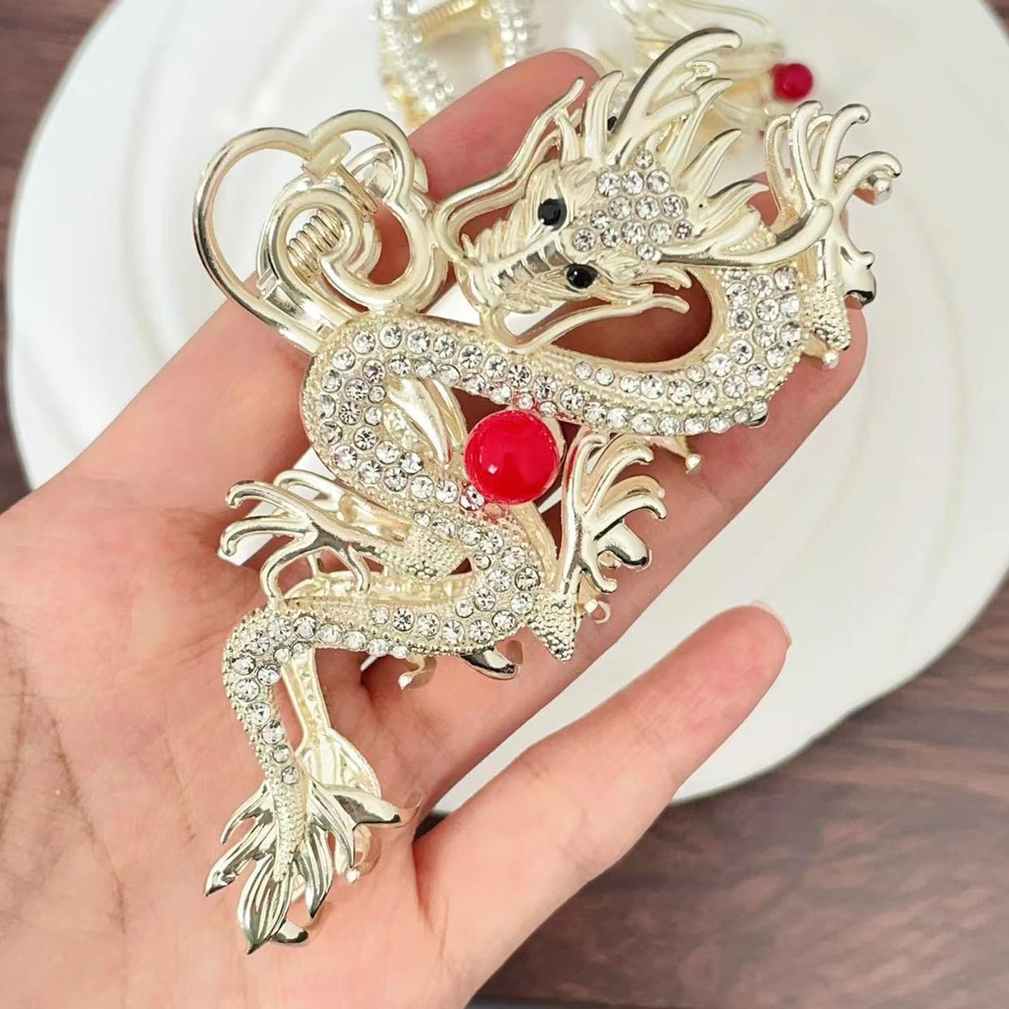 The Spring Festival Large Metal Rhinestone Hair Clips - Dragon Design Gold Hair Accessories for Women Girls, Non-slip Barrettes and Jaw Clamps for Thick/Thin Hair