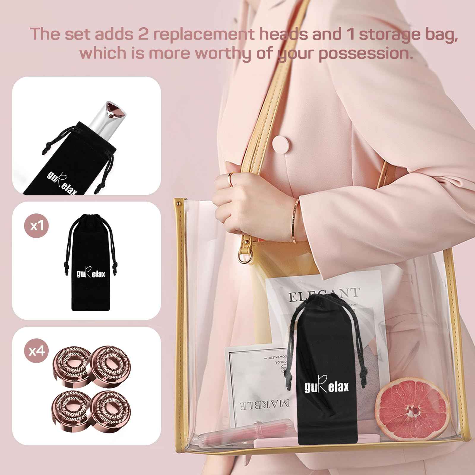 Facial Hair Removal for Women, Hair Removal Device with 4 x Replacement Heads, Gurelax Facial Hair Remover for Chin, Upper Lip