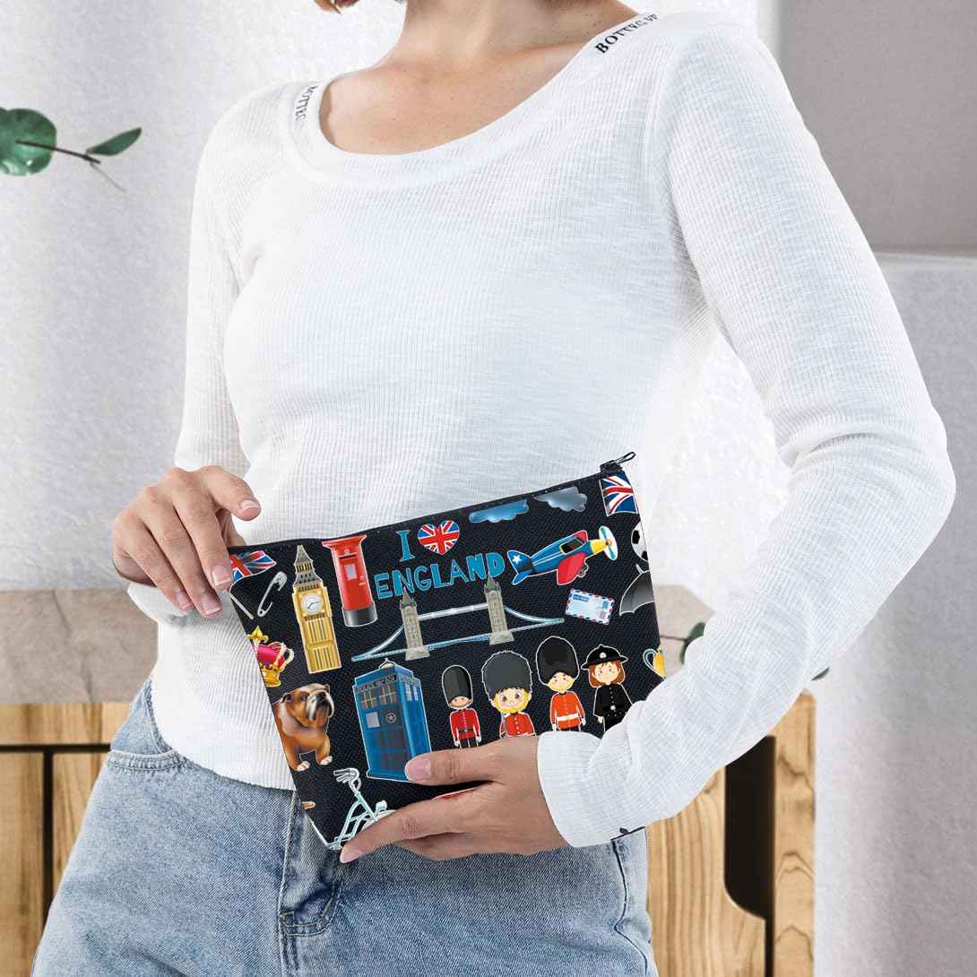 WZMPA England Travel Cosmetic Bag British Vacation Gifts United Kingdom Makeup Zipper Pouch Bag UK Trip Merchandise (EnglanBL-BL)