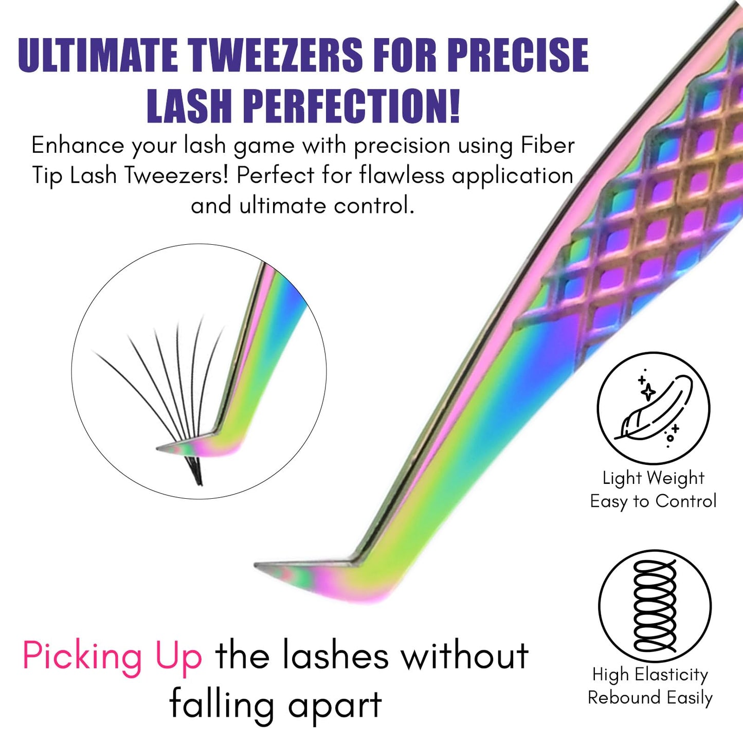 My Lash Tools Lash Tweezers For Eyelash Extensions 2Pcs Fiber Tip Tweezers For Lash Extensions and Isolation Tweezers Mega Mink Fan Boot Volume Lash Tweezer Stainless Steel (Rainbow Tweezers set)