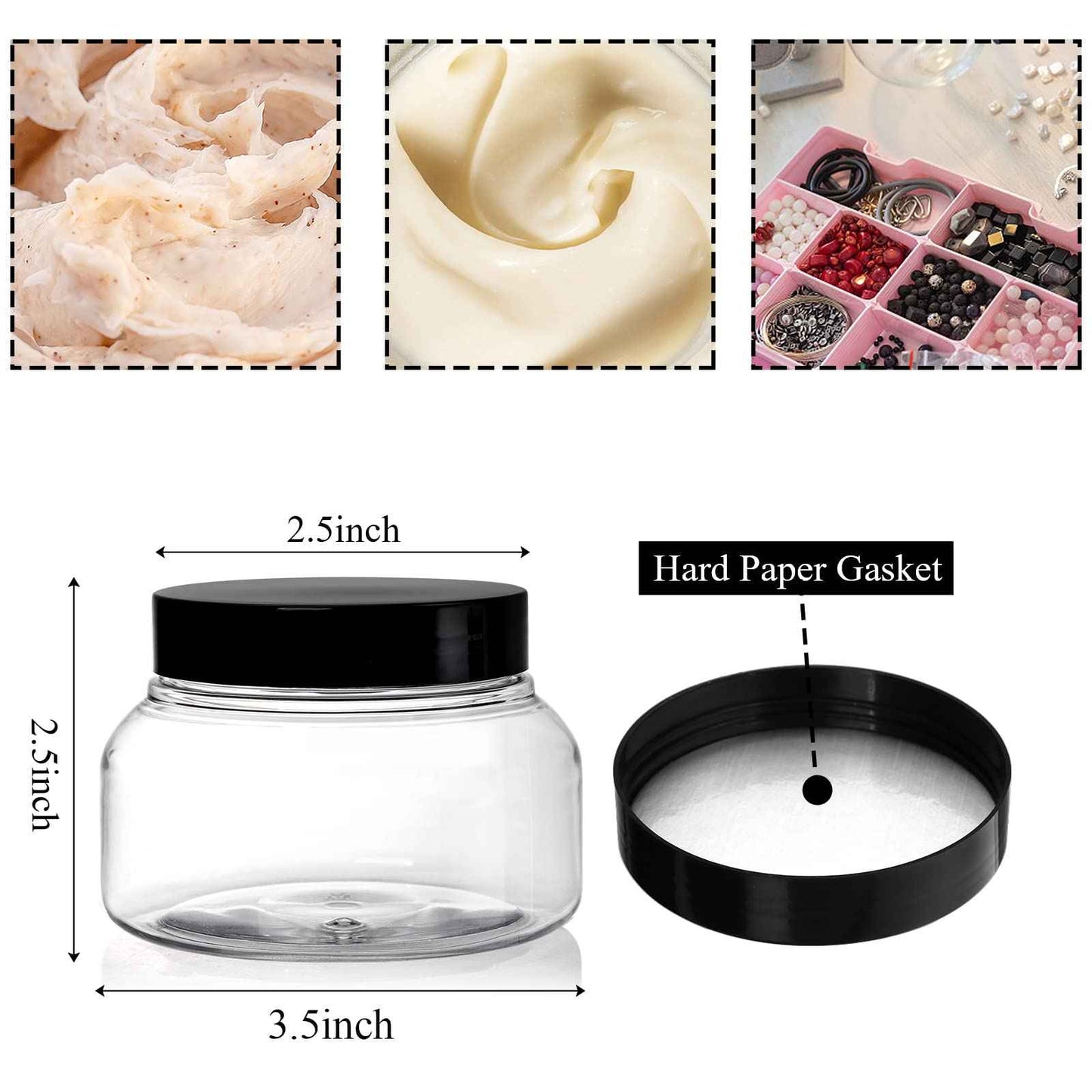 Yarlung 16 Pack 8 Oz Plastic Jars with Lids, Clear Body Scrub Containers Empty Refillable Containers Round Low Profile Samples Jars for Makeup, Body Butter, Creams, Slime, Travel Storage