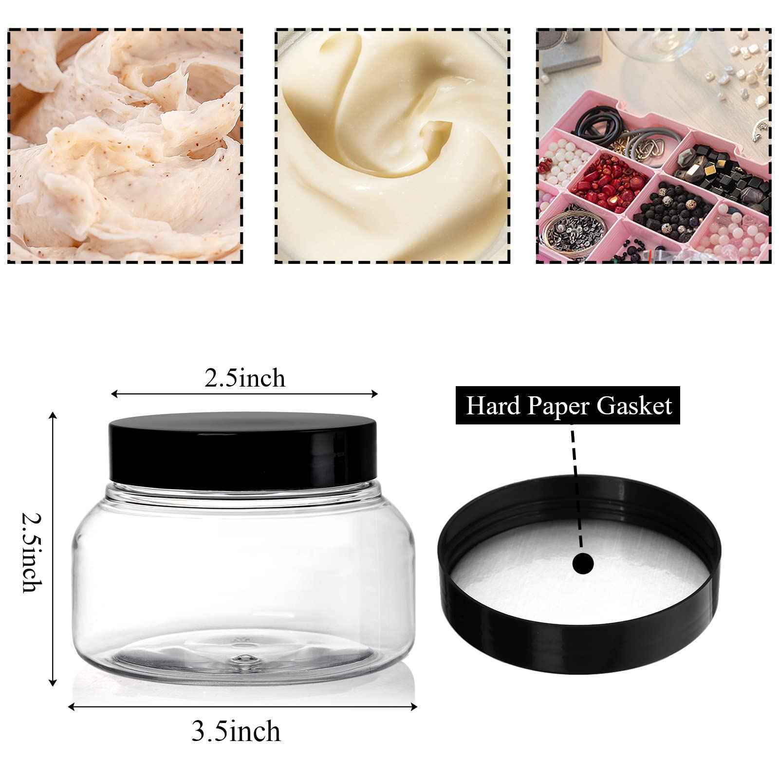 Yarlung 16 Pack 8 Oz Plastic Jars with Lids, Clear Body Scrub Containers Empty Refillable Containers Round Low Profile Samples Jars for Makeup, Body Butter, Creams, Slime, Travel Storage