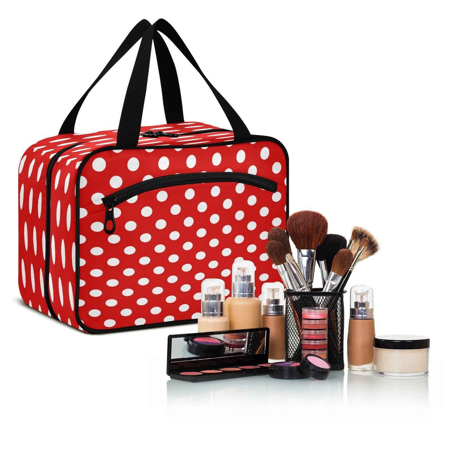 ALAZA Red Polka Dot Toiletry Bag Men and Women Travel Hanging Makeup Cosmetic Bag Toiletries Accessories L