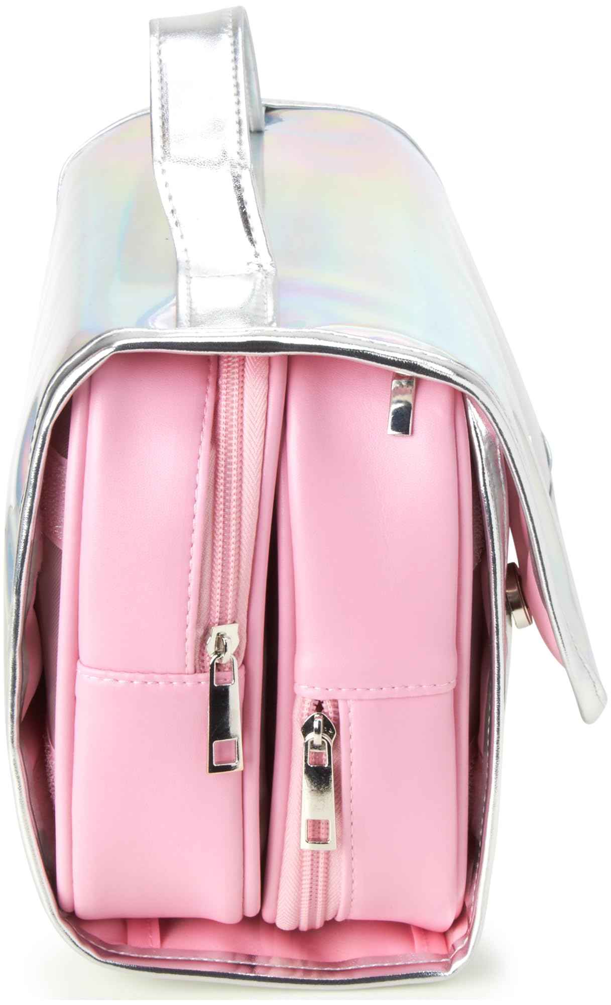 Juicy Couture Iridescent Makeup Bag Cosmetics Organizer Travel Essentials Hanging Hook Iridescent Silver Trim