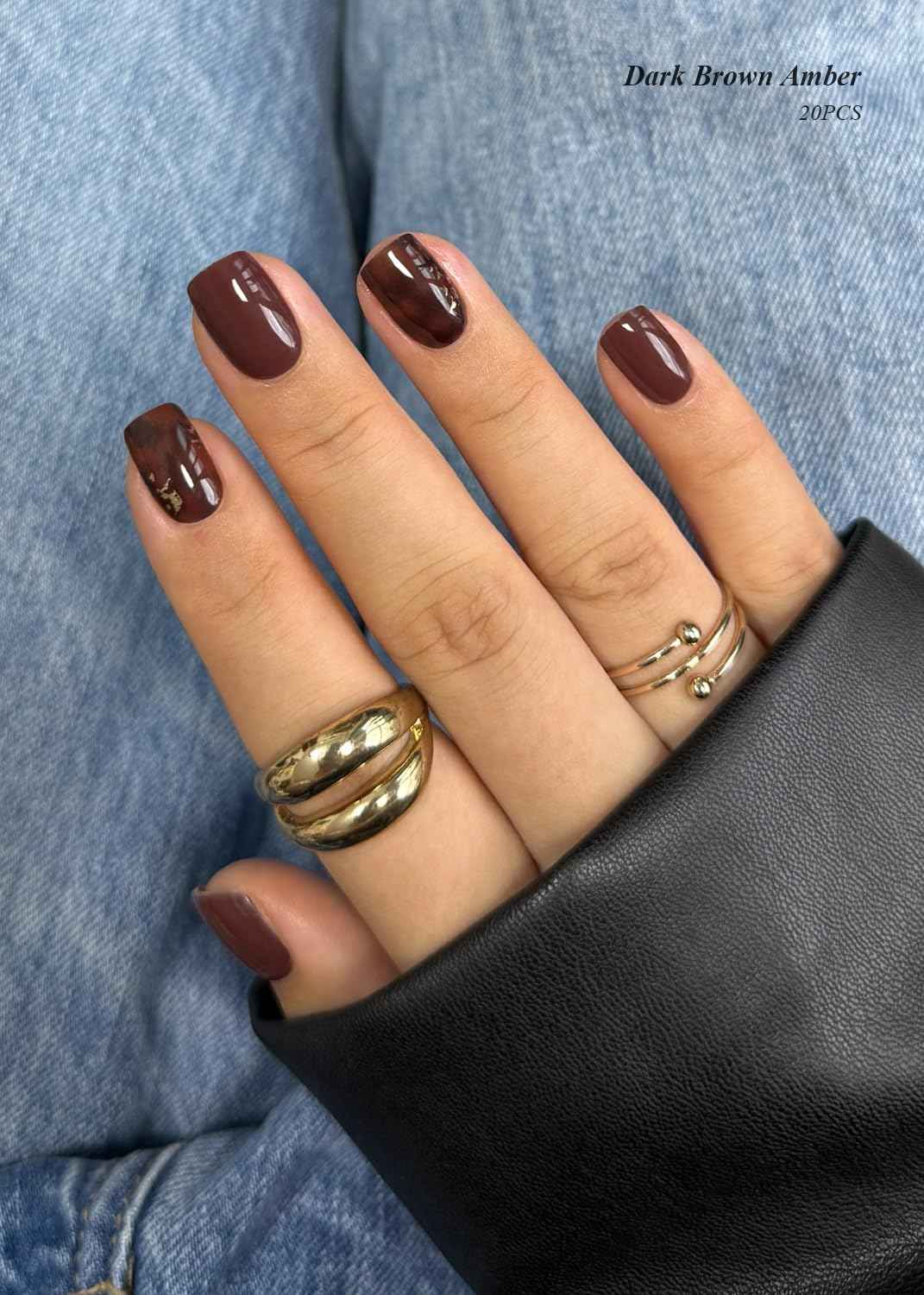 AutyaMee Semi Cured Gel Nail Strips (Dark Brown Amber), 20 Pcs Gel Nail Wraps, Stickers, Salon Quality, Long Lasting, Works with Any UV Lamps