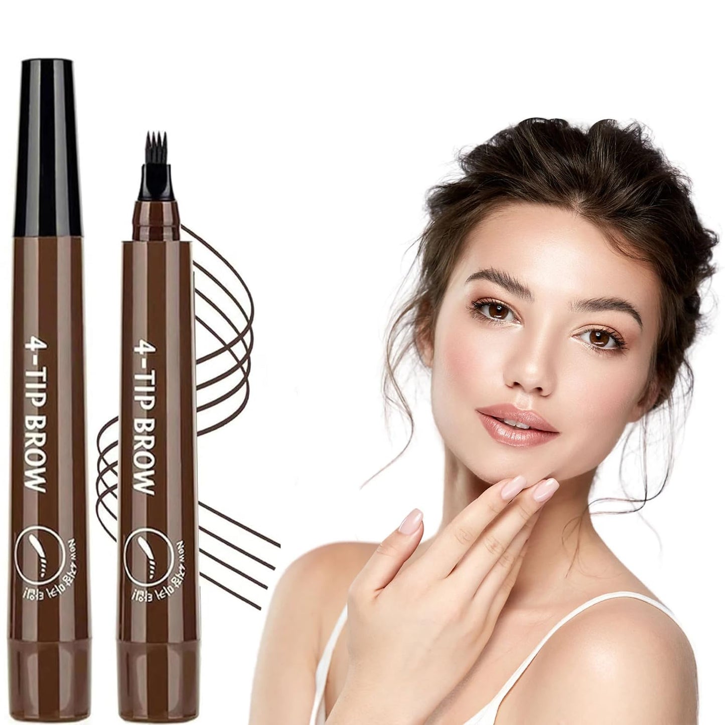 2024 Upgraded Magic Eyebrow Pencil - 3D Waterproof, Sweatproof & Long-Lasting All Day 4-Tip Microblading Brow Pen for Vivid & Hair-Like Brows Contouring & Precise Magic with 4 Fork (Dark Brown)