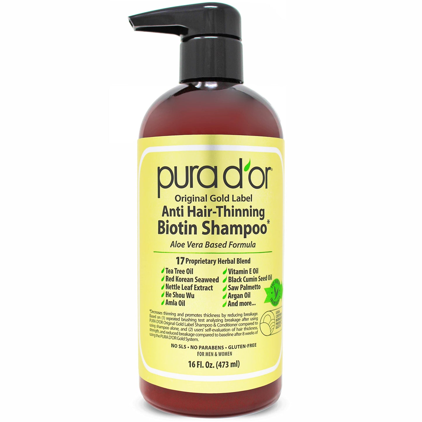 PURA D'OR Anti-Thinning Biotin Shampoo, Clinically Tested DHT Blocker & Scalp Therapy Energizing Scalp Serum Revitalizer (4oz) with Argan Oil, Biotin