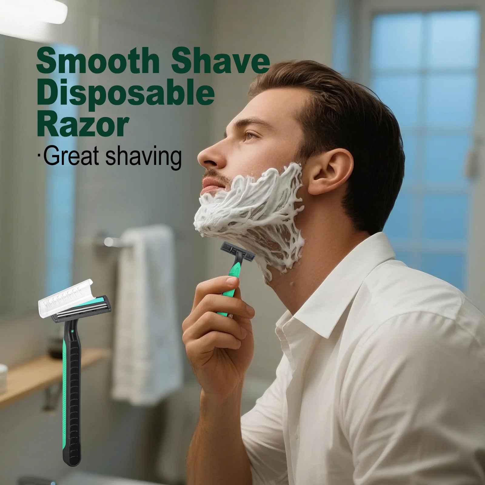 Fafortune Disposable Twin Blade Razors in Bulk, Individually Wrapped - Clear Safety Cap, For Homeless, Hotel, Airbnb, Travel (pack of 100,green)