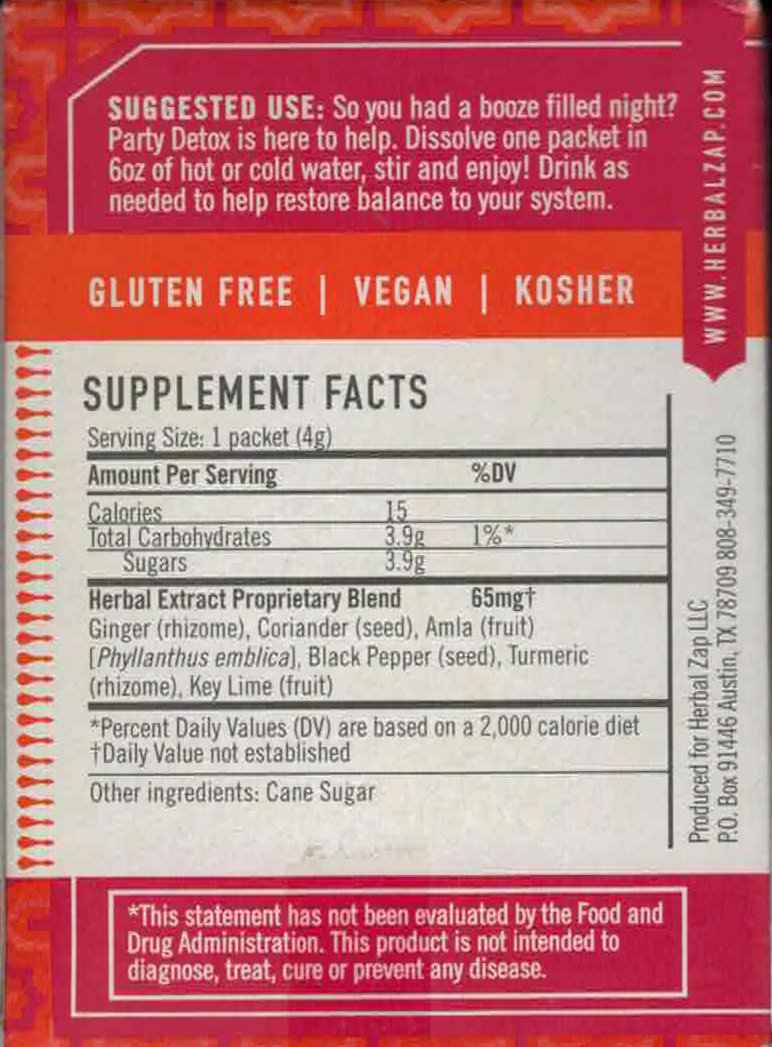 Herbal Zap Party Detox Ayurvedic Herbal Supplement 1 Box of 25 Packets