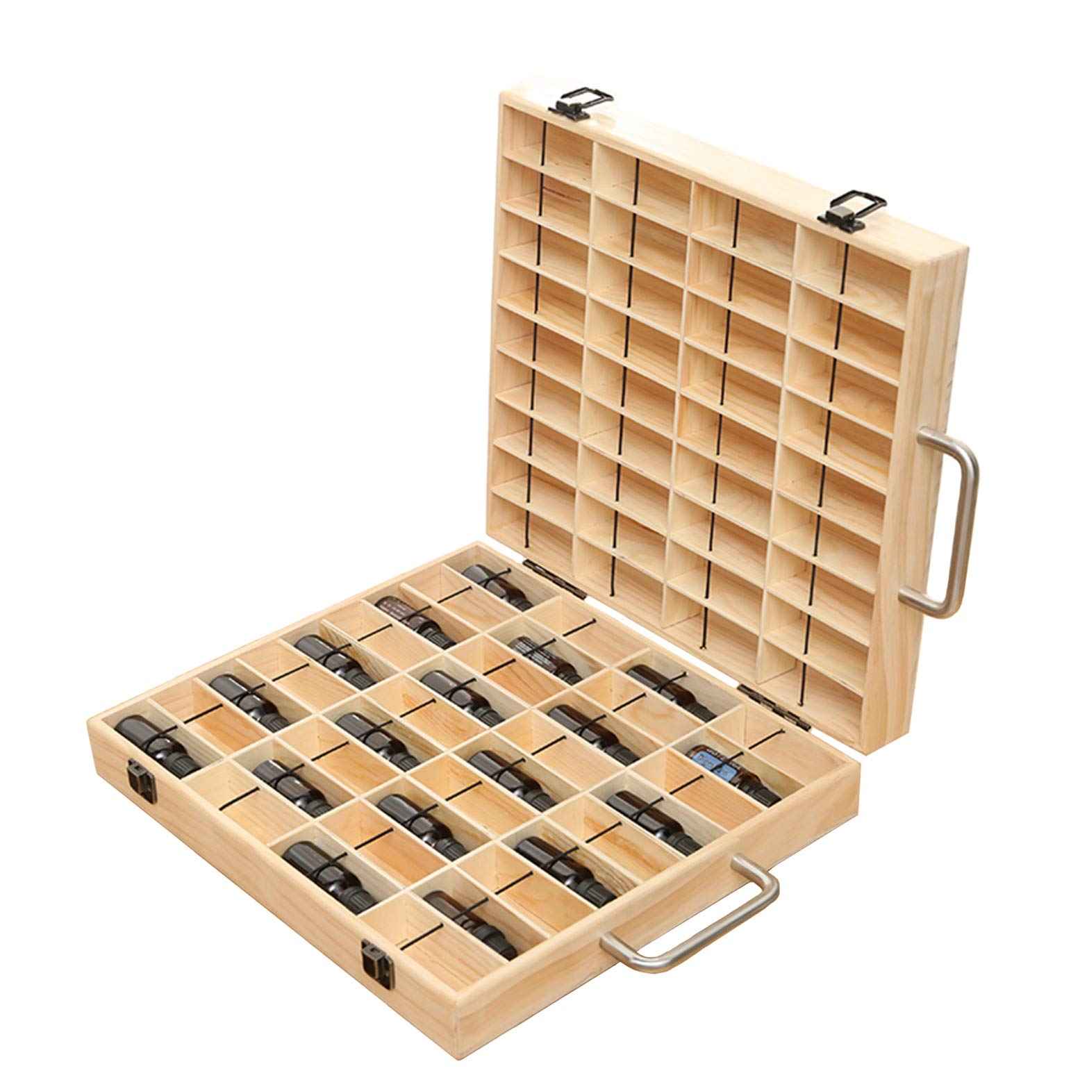 VolksRose Essential Oil Storage Wooden Box, 72 Slots for 5-15ml Essential Oil Roller Bottles, Carrying Case Display Large Organizer Gift Box Container for Travel, Presentation, Nail Polish, Makeup