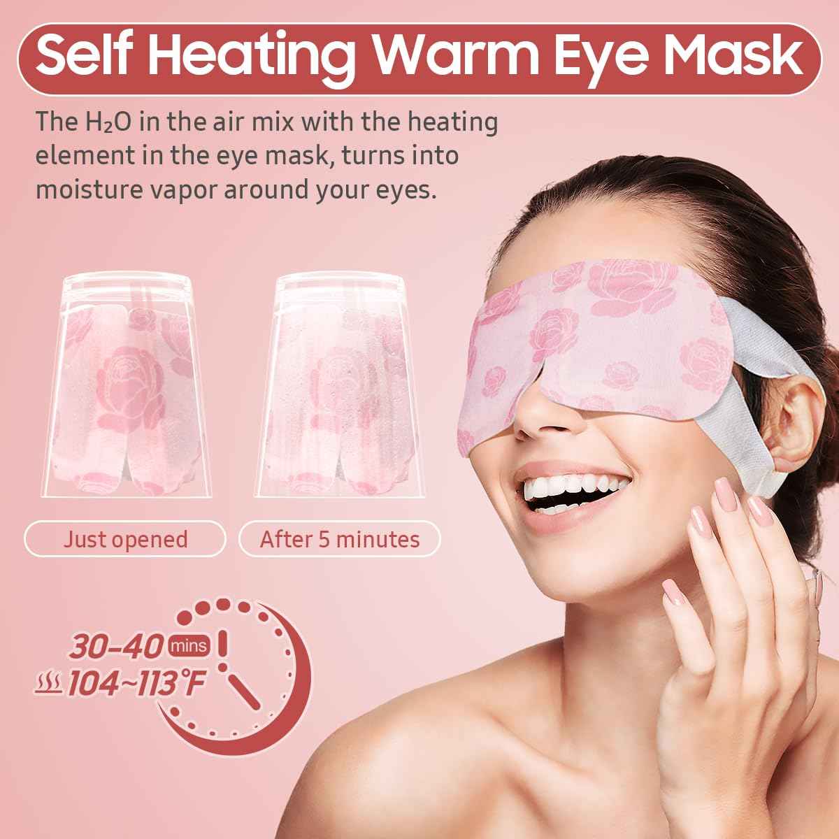 BeHoomi Steam Eye Mask, 40 Packs Heated Eye Mask Warm Compress for Eyes, Self Heating Disposable Eye Masks, Stocking Stuffers (Lavender & Rose)
