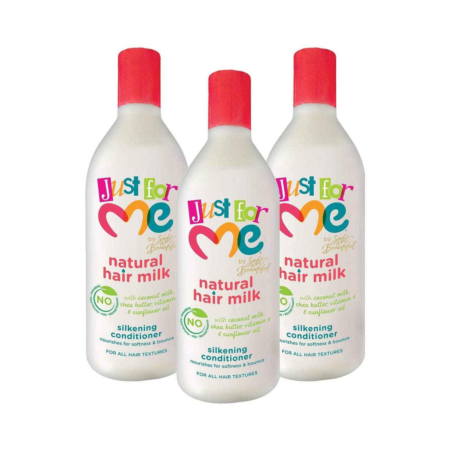 Just For Me Natural Hair Milk Silkening Conditioner, Nourishes For Softness & Bounce, With Coconut Milk, Shea Butter, Vitamin E & Sunflower Oil, 13.5 Ounce (3 Pack)
