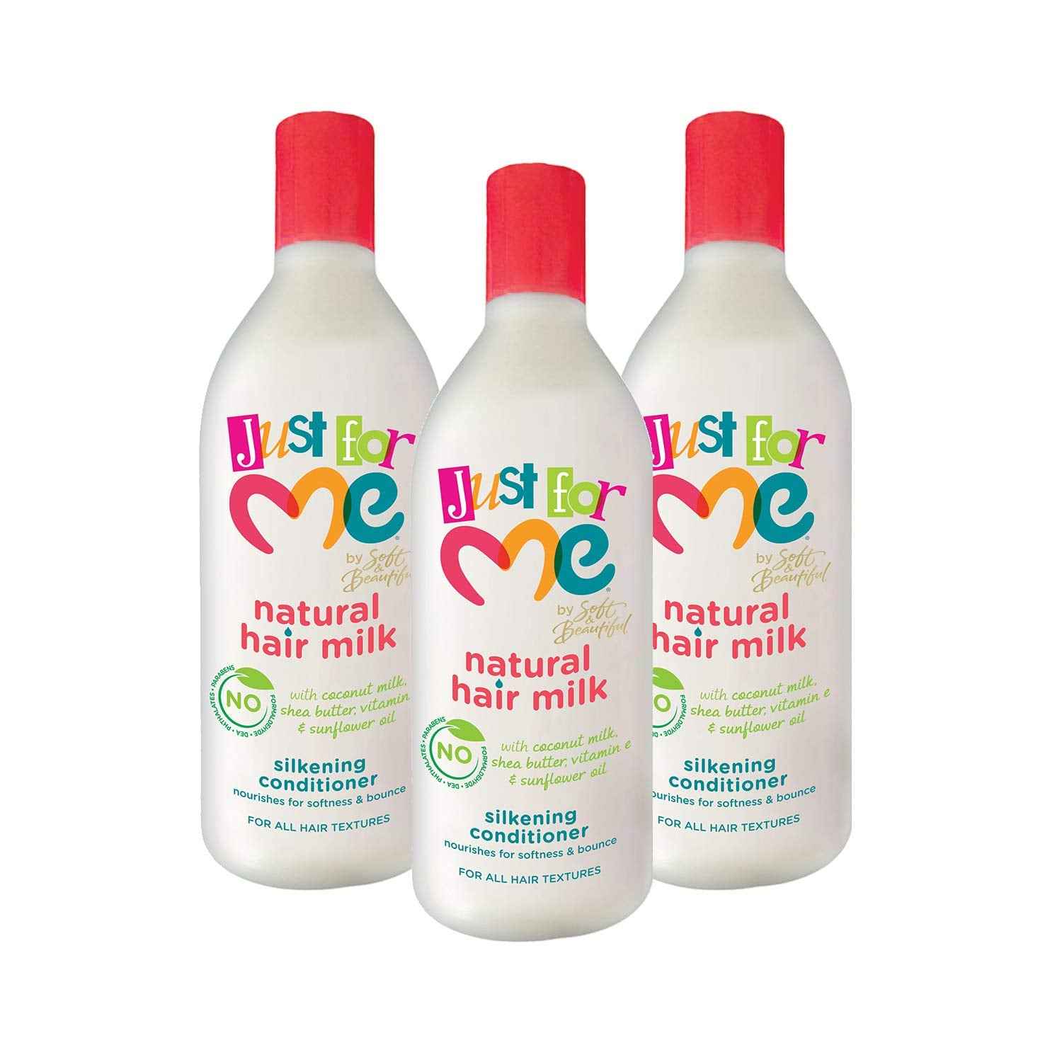 Just For Me Natural Hair Milk Silkening Conditioner, Nourishes For Softness & Bounce, With Coconut Milk, Shea Butter, Vitamin E & Sunflower Oil, 13.5 Ounce (3 Pack)