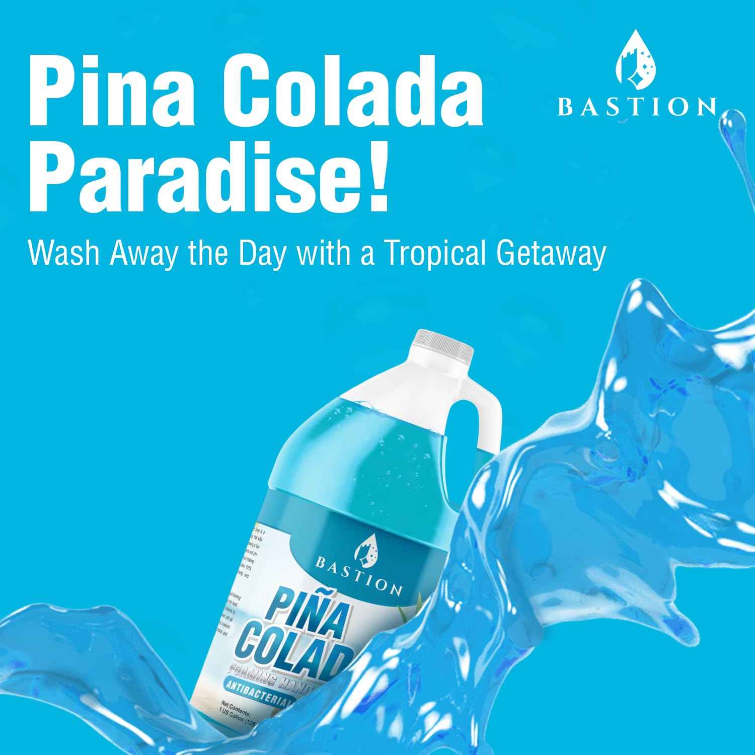 Bastion Foaming Antibacterial Hand Soap Refill – Pina Colada Scent, 1 Gallon (128 oz) – Bulk Moisturizing Hand Wash for Home, Office, Kitchen, Bathroom – Kills Germs, Softens Hands
