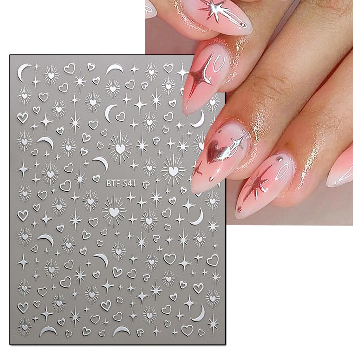 6 Sheets Stars Sun Moon Nail Stickers DIY Self-Adhesive Pegatinas Uñas Gold Silver Laser Starlight Moon Star Nail Art Designs for Women Acrylic Nail Decoration Accessories