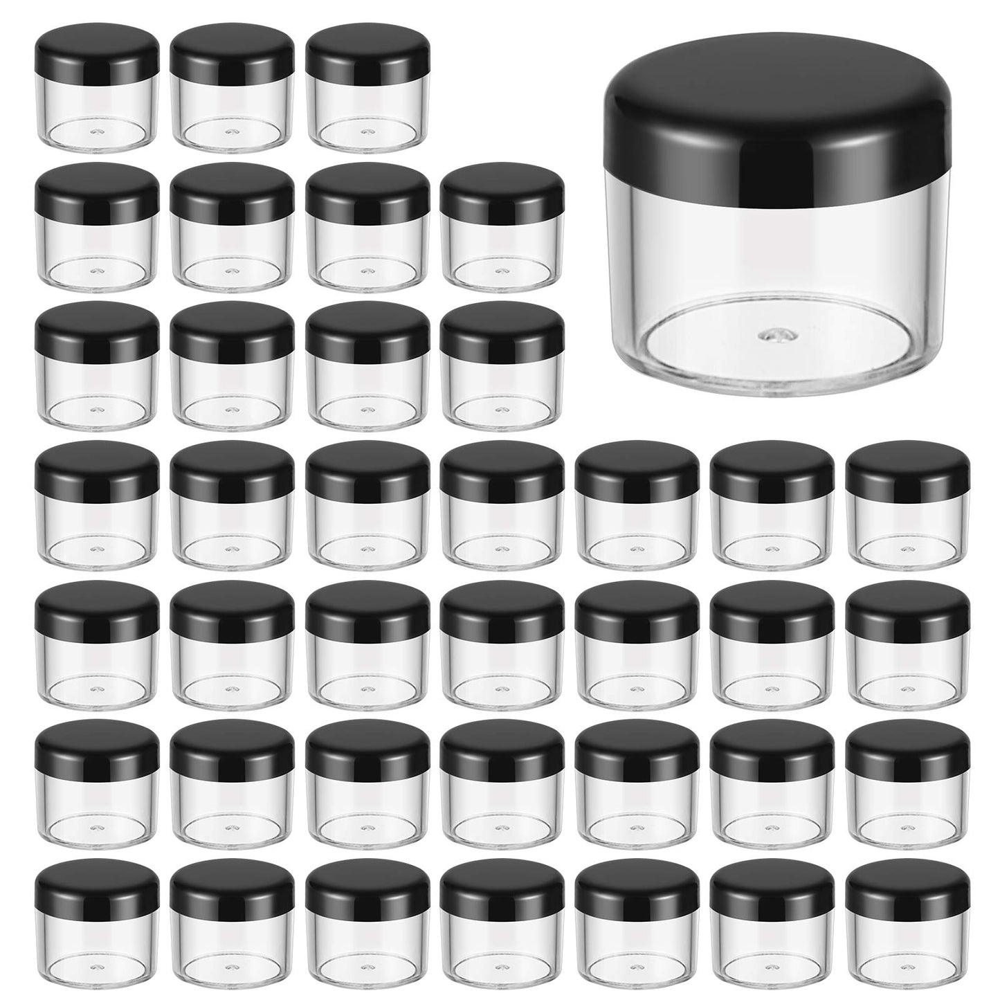 40PCS Plastic Cosmetic Containers Transparent storage tank with screw cap Storage Jars be used for Clay, Liquid,Sample ，20 ml/ 0.7 oz (black lid)