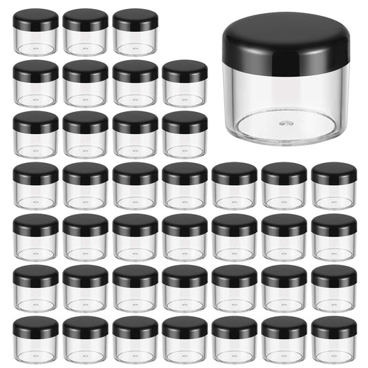 40PCS Plastic Cosmetic Containers Transparent storage tank with screw cap Storage Jars be used for Clay, Liquid,Sample ，20 ml/ 0.7 oz (black lid)