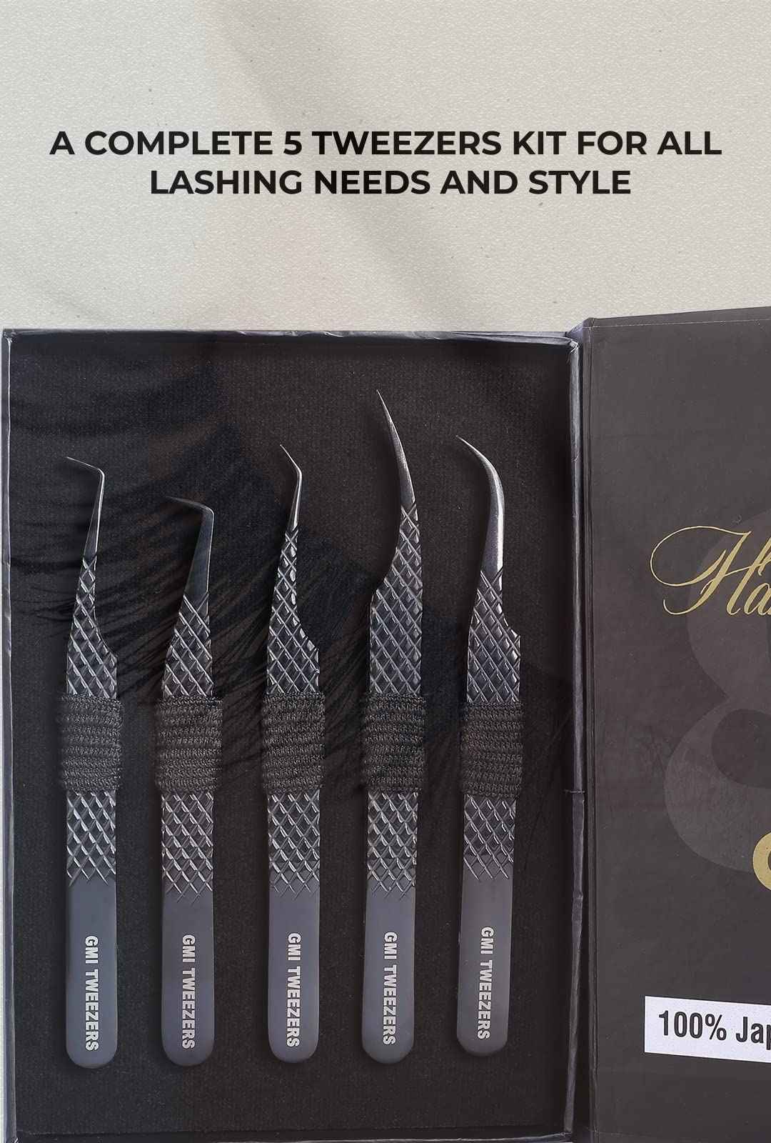 GMI TWEEZERS GMI Lash Tweezers - Set of 5 Eyelash Tweezers- Stainless Steel Eyelash Extension Tweezers - Multipurpose Lash Tweezers T2233 Tweezer