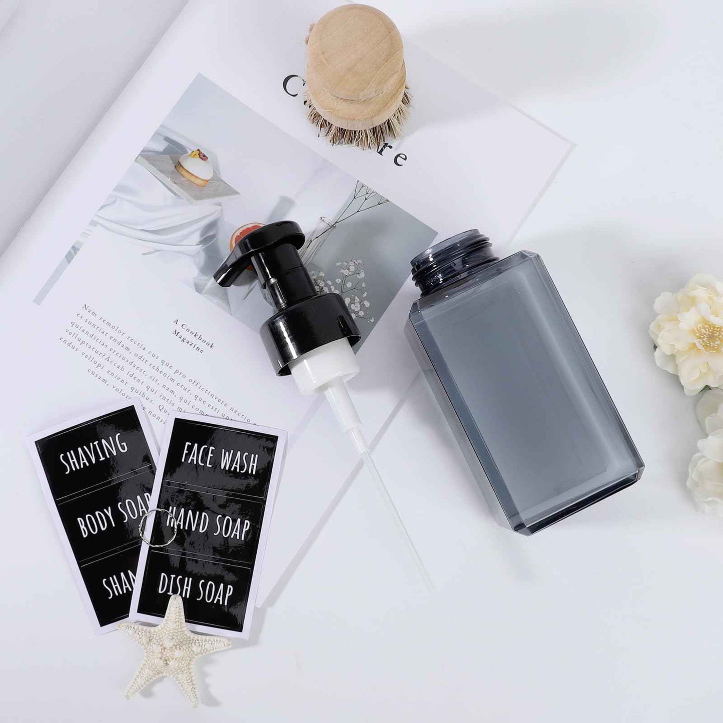 Segbeauty Empty Foam Soap Dispenser Pump Bottles 15.2oz 2pcs, Refillable Foaming Hand Soap Dispenser, 450ml Gray Foam Bottle with Waterproof Stickers, Plastic Square Liquid Foaming Container BPA Free