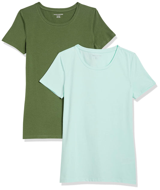 Amazon Essentials Women's Classic-Fit Short-Sleeve Crewneck T-Shirt, Pack of 2, Military Green/Mint Green, X-Small