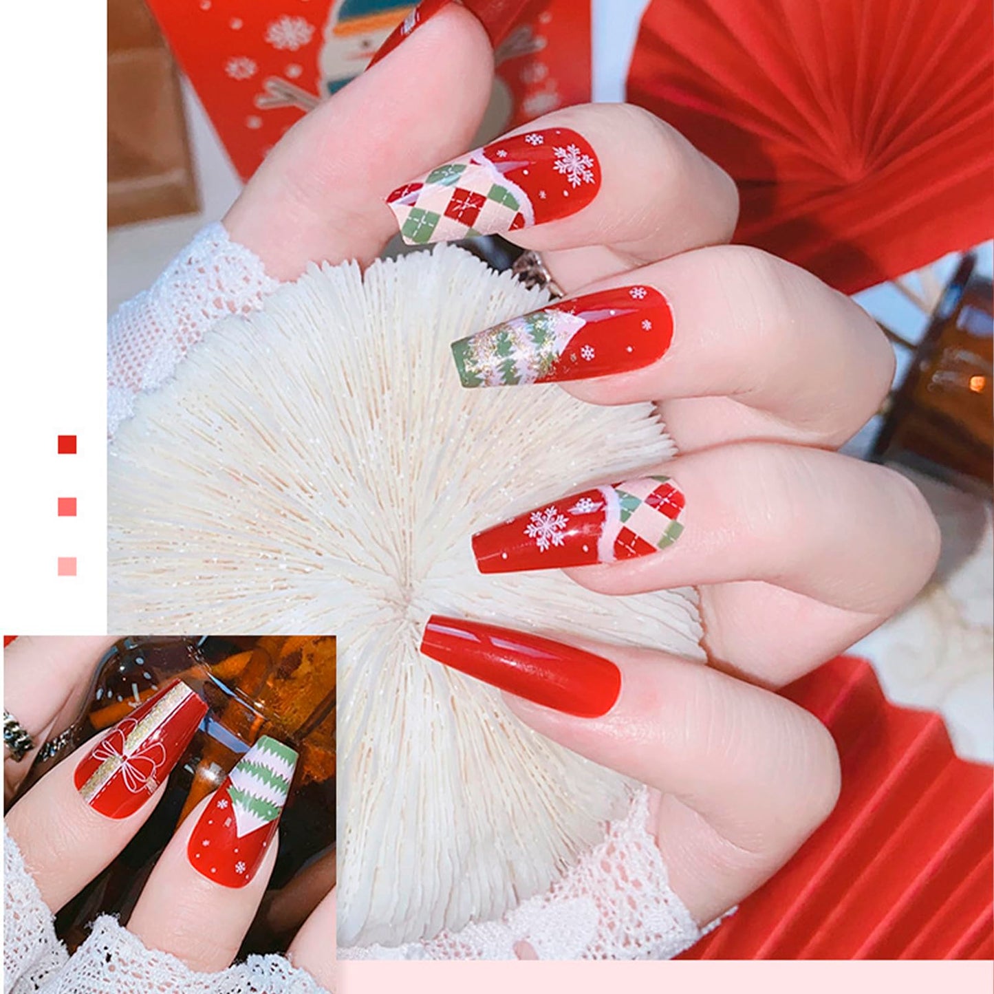 Christmas nails stick on nails， Christmas acrylic nails Women's New Year Nail Enhancement，christmas press on nails Set of 24Pcs (christmas tree)