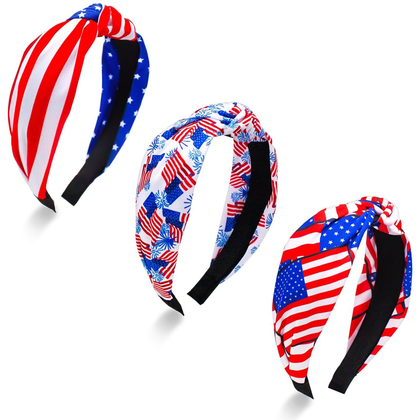 Ronglry 4th of July Headband for Women American Flag Headband Red White and Blue Headband USA Knotted Wide Headbands Patriotic Hairband Independence Day Fourth of July Accessories Gifts for Party-USA