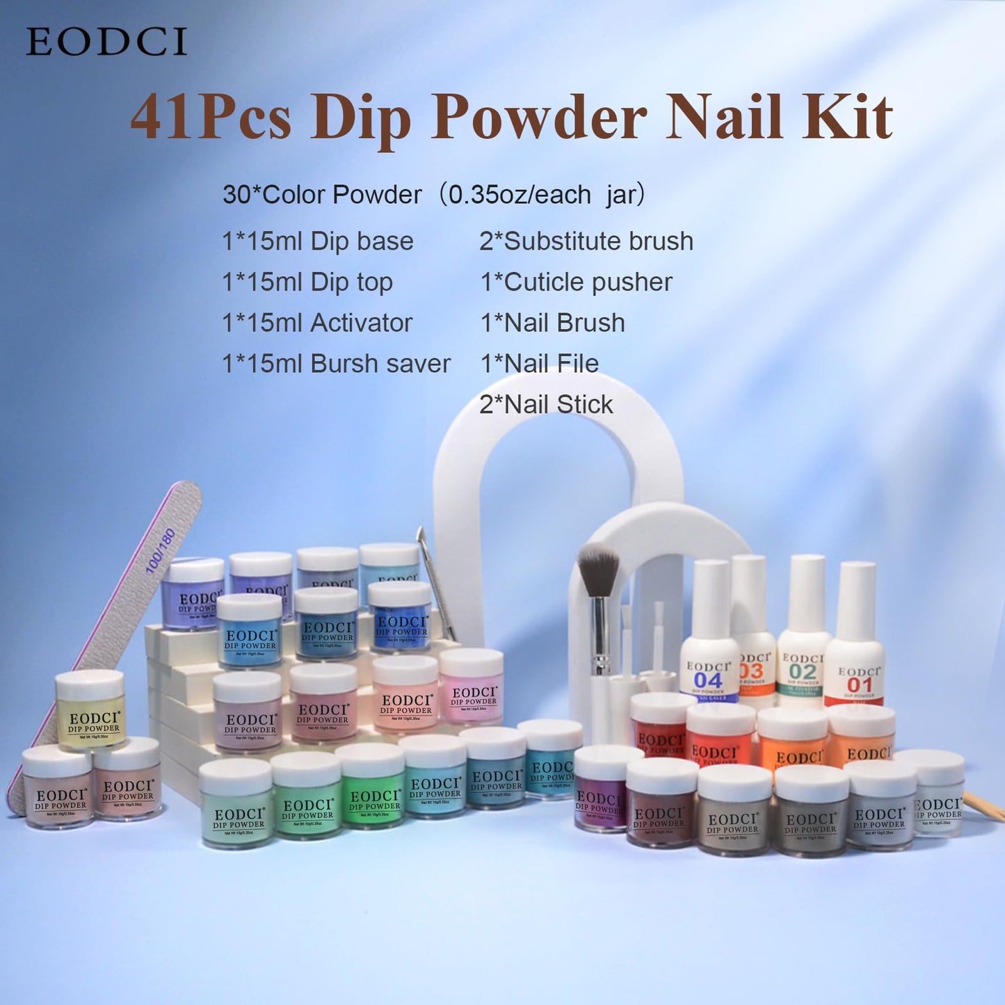 EODCI 41Pcs Dip Powder Nail Kit Starter, 30 Colors Yellow Brown Glitter, Acrylic Dipping Powder Liquid Set with Base/Top Coat Activator Brush Saver for Daily French Manicure DIY Gift