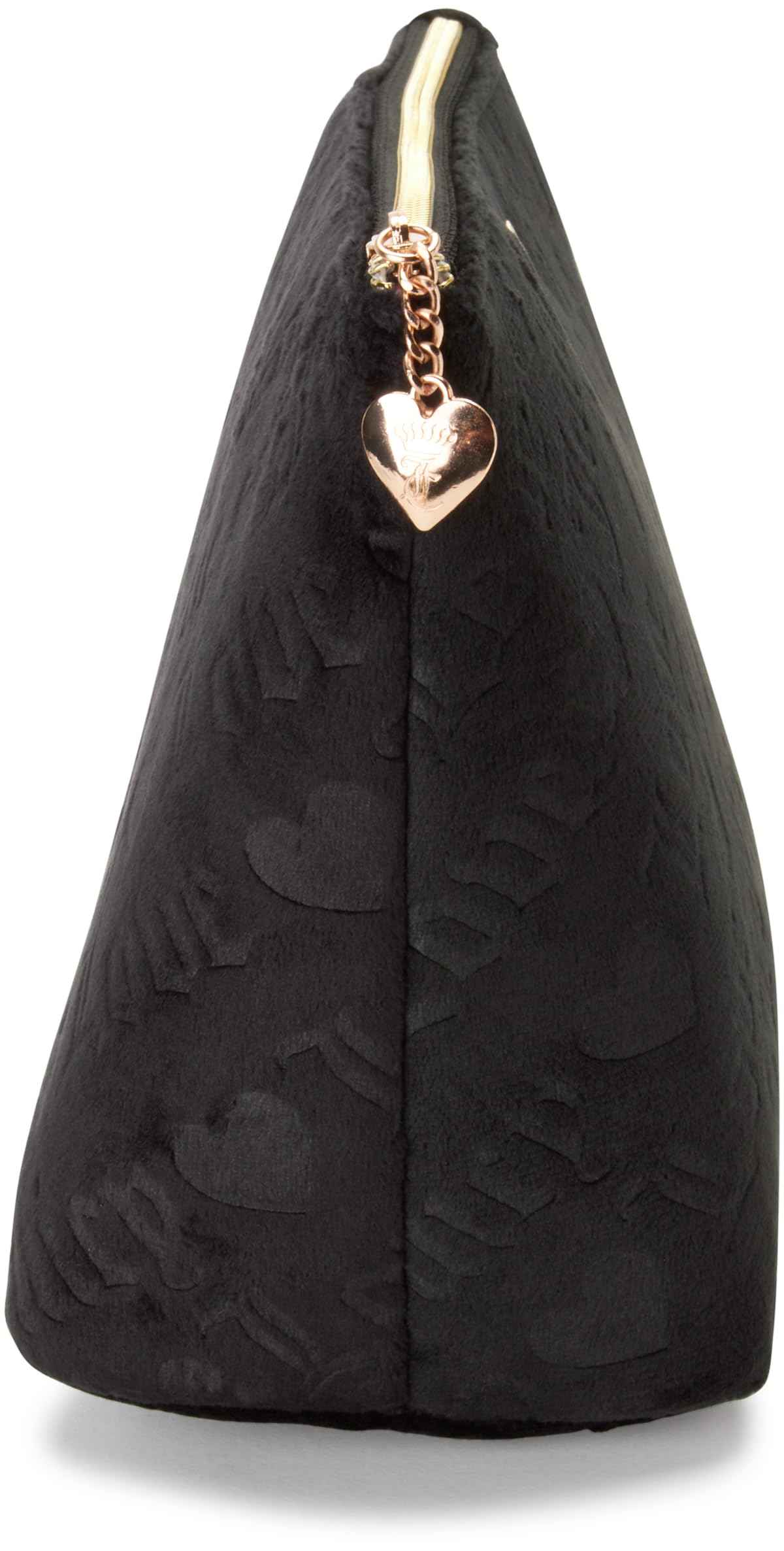 Juicy Couture Black Makeup Bag Cosmetics Organizer Travel Essentials Zip Top Wedge Velour Heart Love