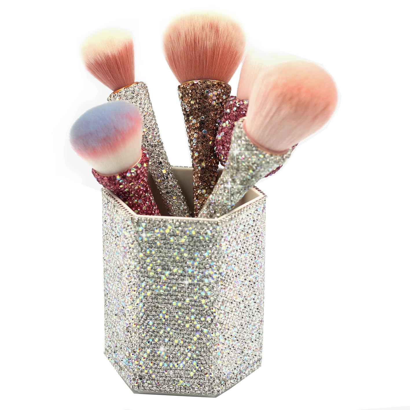 Bestbling Luxury Crystal Rhinestone Pen Holder Makeup Brush Organizer - Sparkling and Fashionable Desk Organizer for Bling Lovers (Silver)