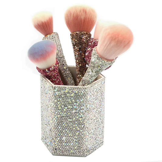 Bestbling Luxury Crystal Rhinestone Pen Holder Makeup Brush Organizer - Sparkling and Fashionable Desk Organizer for Bling Lovers (Silver)
