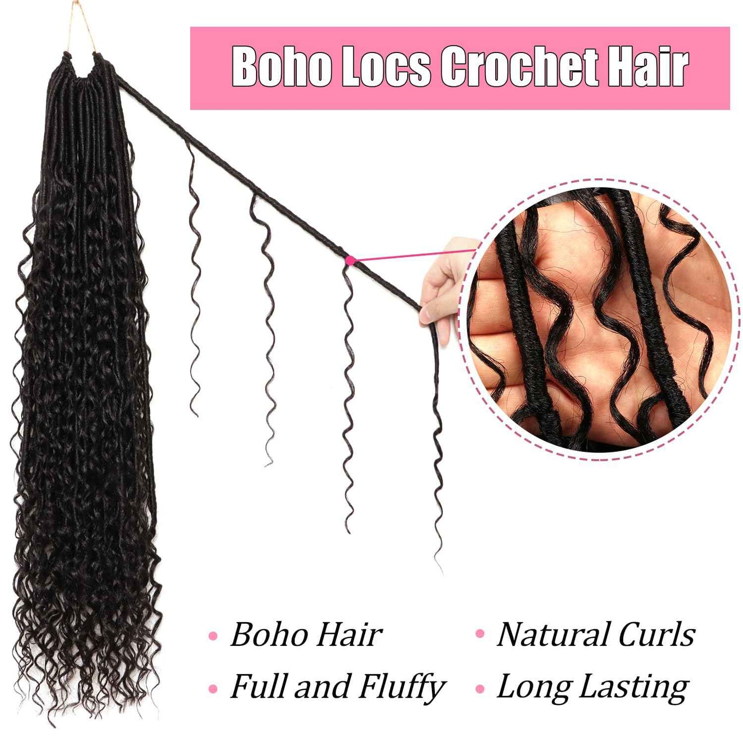 Soft Boho Locs Crochet Hair for Black Women-24 Inch 8 Packs Goddess Faux Locs Crochet Human Hair Feeling Pre Looped with Curly Ends (1B, 24 Inch(Pack of 8))