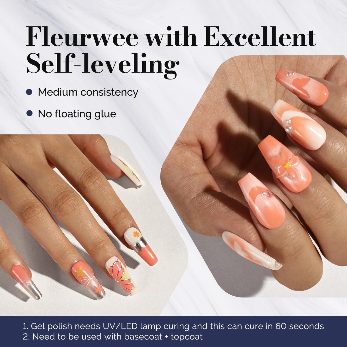 MelodySusie Fleurwee Plant-based UV Gel Nail Polish, Hema Free, 21 Non-Toxic, Light Orange P46 Long Lasting No Chip, Summer Color 2024 Finger Toe Nail Polish, Nail Art Salon Manicure at Home 0.5 Fl Oz