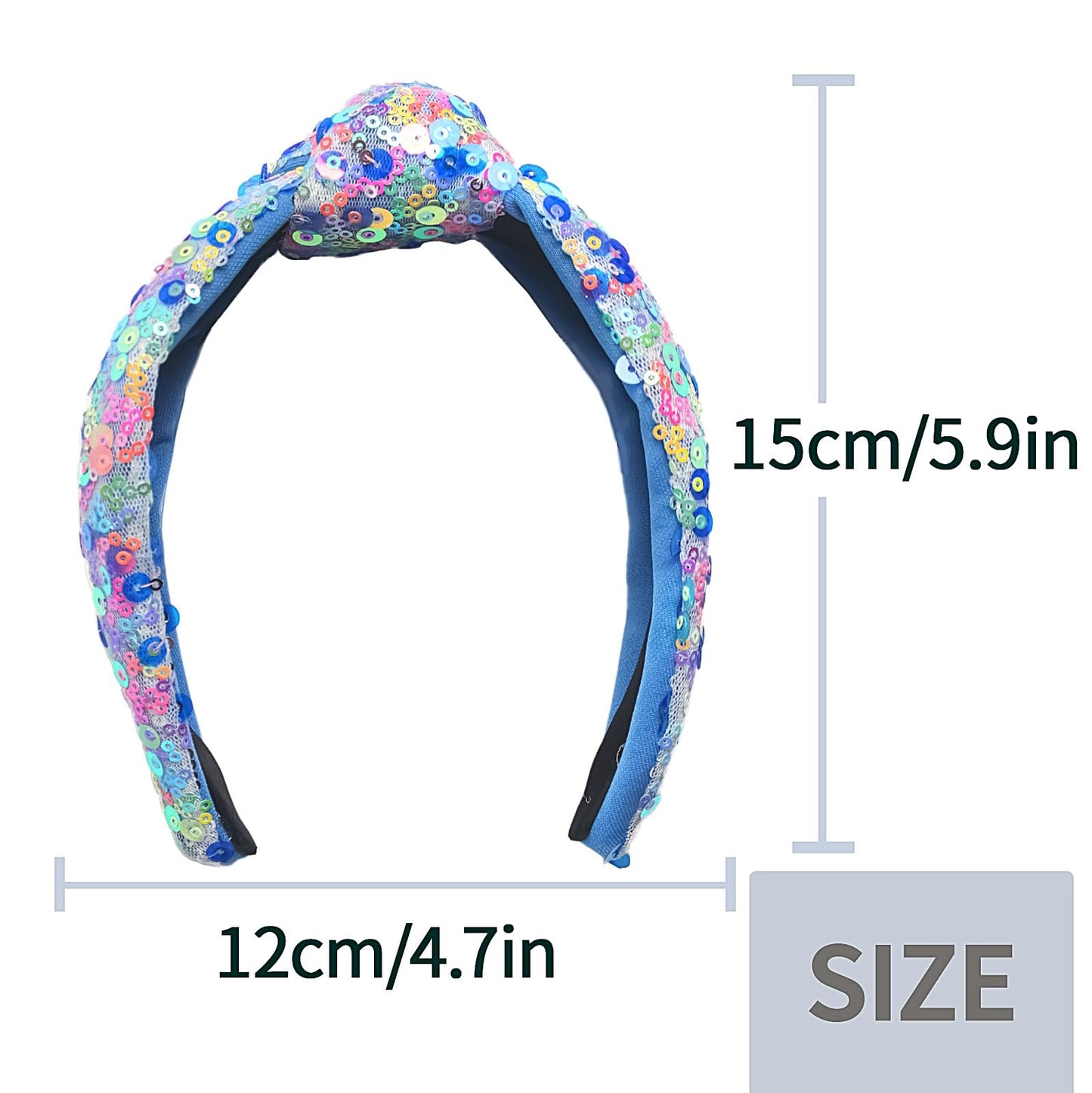 Doneace Sequin Knotted Headband for Women Girls Sparkly Blue Knotted Hairband Glitter Hair Hoop Fashion Hair Accessories for Costume Decorations Party Supplies 1PCS