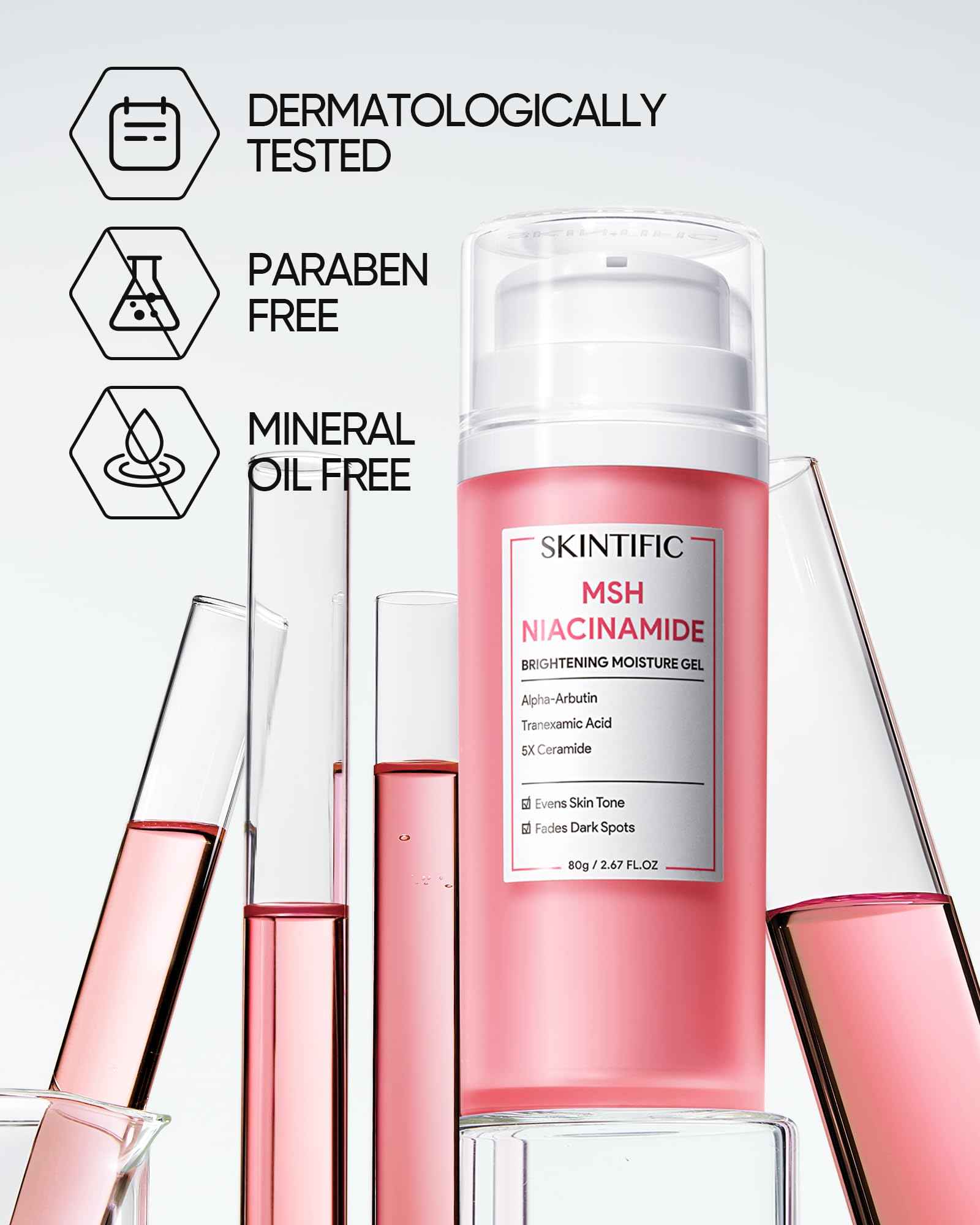 SKINTIFIC MSH Niacinamide Brightening Cream,Fades Dark Spots, Evens Skin Tone, Tranexamic Acid, α-Arbutin, 5X Ceramides, Centella Asiatica, Suitable for Oil skin, 2.67 oz / 80g