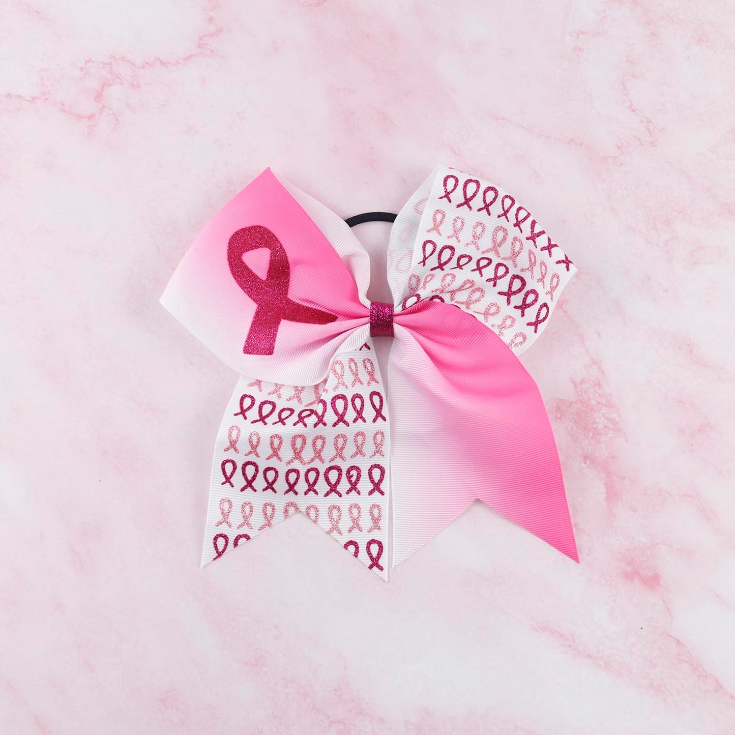 Breast Cancer Awareness Cheer Bows Pink Glitter Cheer Bow Large Ponytail Holder Elastic Band Pink Ribbon Hair Band Breast Cancer Hair Accessories