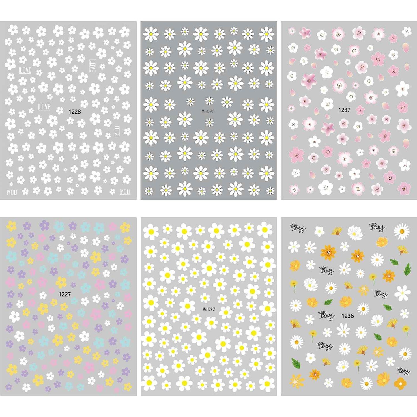 Flower Nail Art Stickers, Floral Daisy Nail Decals 3D Self-Adhesive Pink White Cute Daisy Small Flower Spring Summer Nail Design Manicure Tips Nail Decor Accessories for Women Girls(6Sheets)