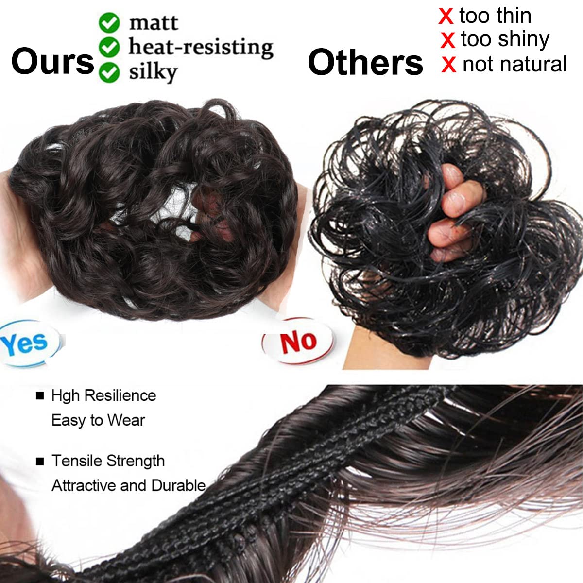 Kediciz Messy Bun Hair Piece Fake Hair Buns Scrunchies Extensions Synthetic 35g Thick Updo Hairpieces Curly Wavy Chignon Ponytail for Women Girls Kids Red