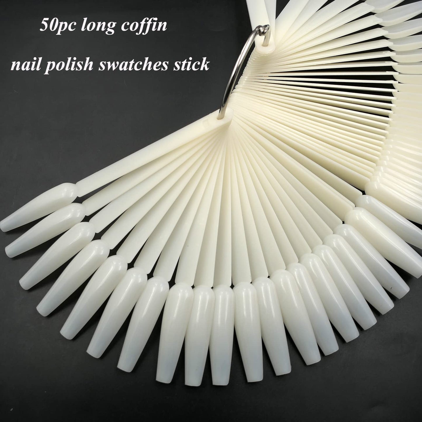 150pc Long Coffin Nail Swatch Sticks Vanish Polish Color Design Display Stick Tips Ballerina Fan Cards Nails Art Practice Tools with Rings