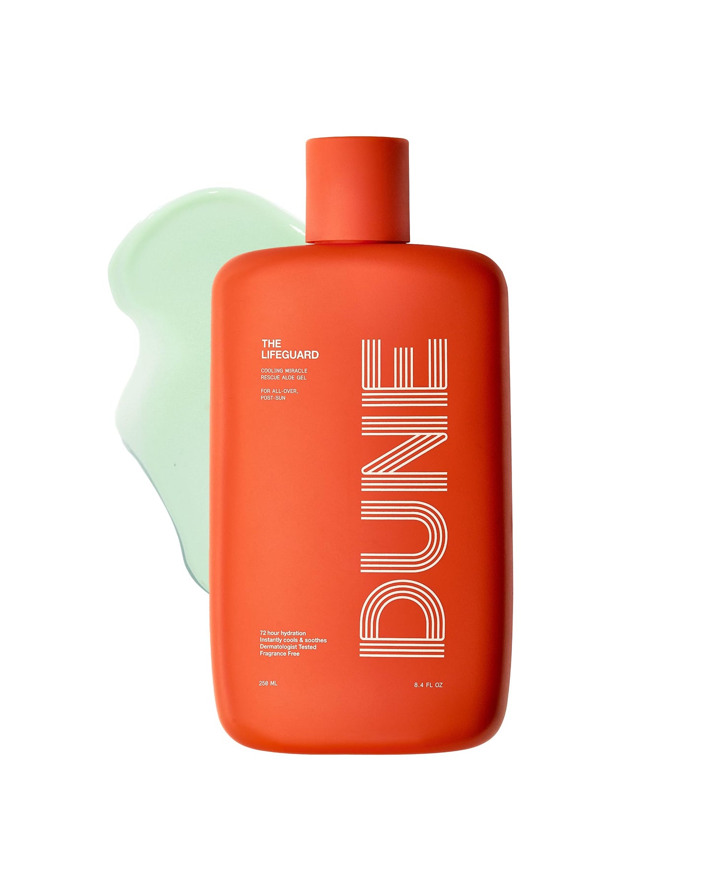 DUNE SUNCARE - The Lifeguard - Miracle Rescue Aloe Vera Gel for All-Over Sunburn Relief, Instantly Cooling, Hydrating Moisturizer, Non-Sticky, Fragrance Free (8.4 Fl Oz)