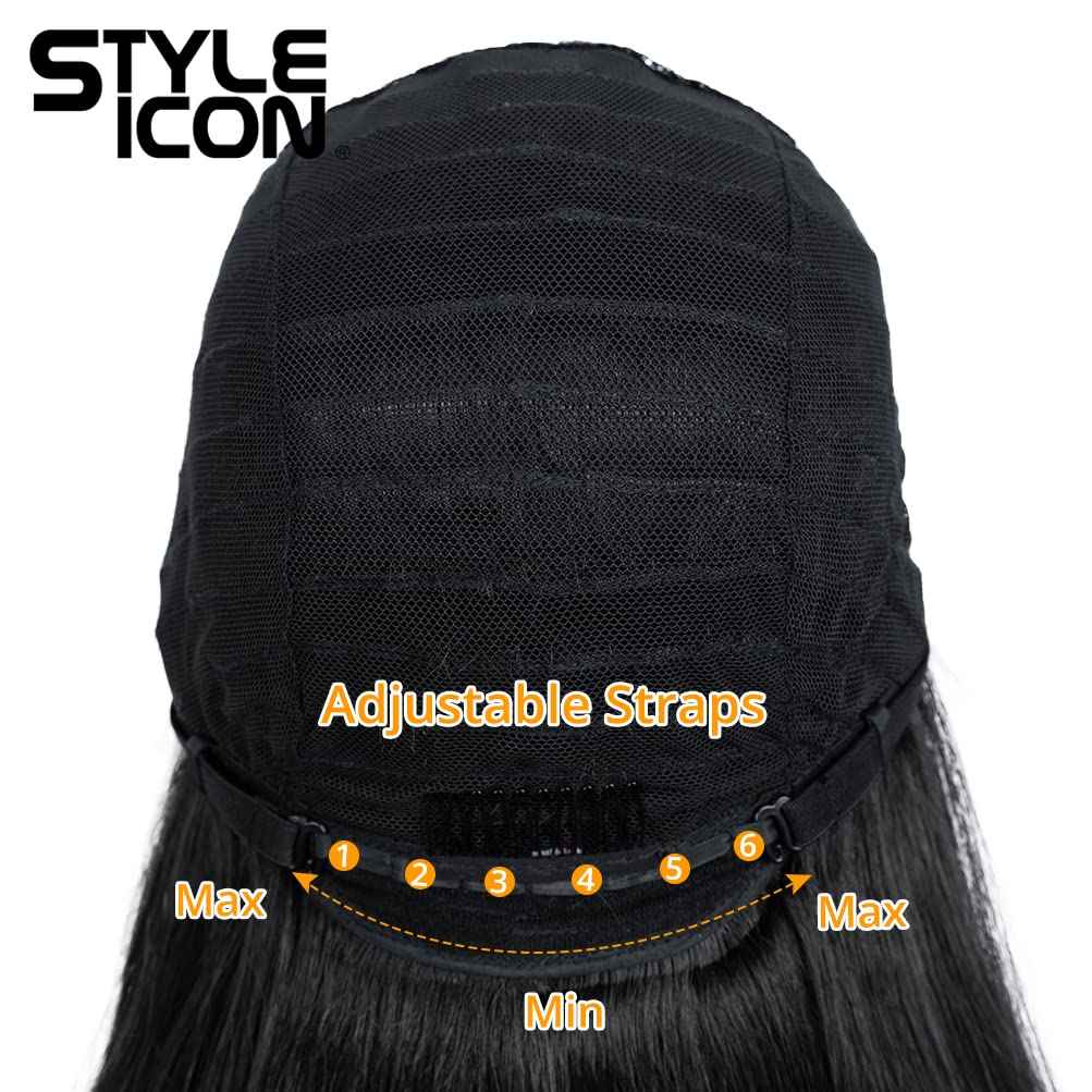 Style Icon 28" Lace Front Wigs Long Straight Synthetic Black Wig (Side Part Lace Wig, 1B)