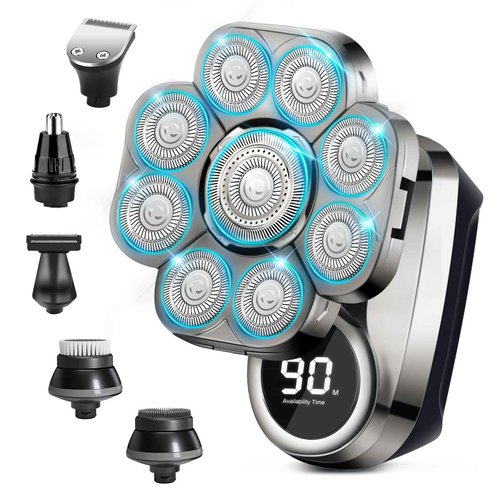 9D Head Shavers for Bald Men, Electric Shaver for Men,6 in 1 Mens Grooming Kit with Nose Hair Trimmer, Beard Trimmer,Waterproof Wet/Dry Rotary Shaver,Gift for Father, Husband, Boyfriend