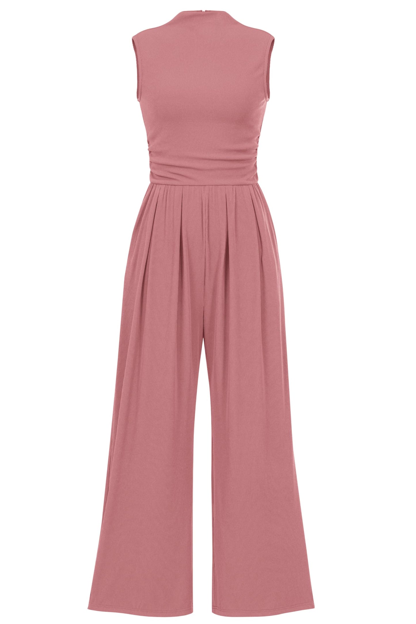 PRETTYGARDEN Womens Summer Jumpsuits Dressy Casual One Piece Outfits Sleeveless Mock Neck Wide Leg Pants Rompers with Pockets (Dusty Pink,Small)