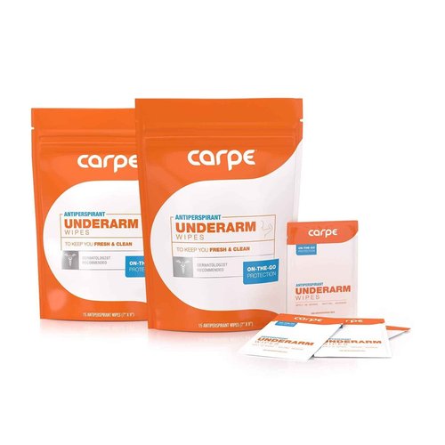 Carpe On-the-Go Antiperspirant Underarm Wipes (Pack of 2 Boxes) for Sweat Blocking, Deodorizing, and Cleansing When You're On the Move - 30 Residue Free, Individually Wrapped Wipes