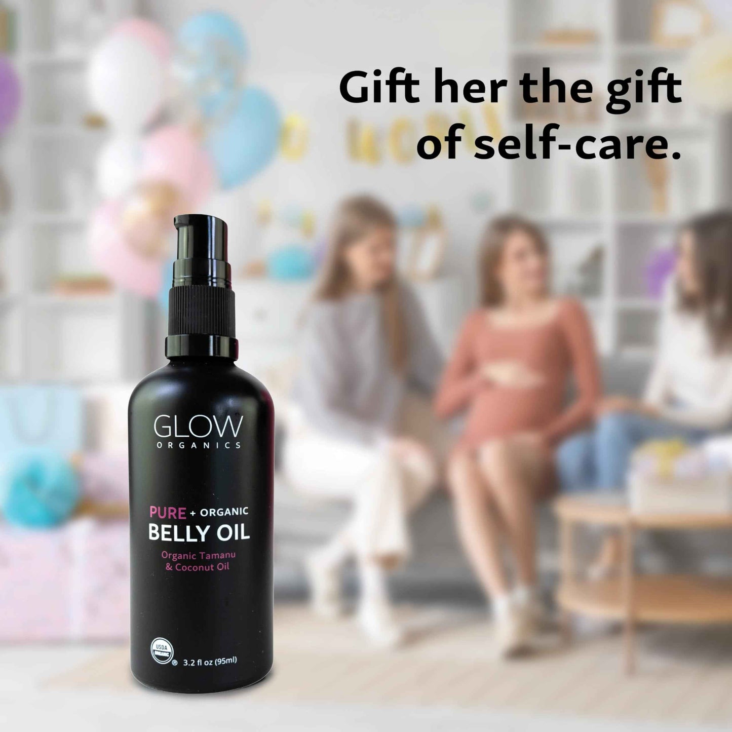 Glow Organics Belly Oil for Pregnancy, Prevents Stretch Marks & Scars, Organic Maternity Skincare, Fast-Absorbing, Pregnancy Safe Daily Ritual, 95ml